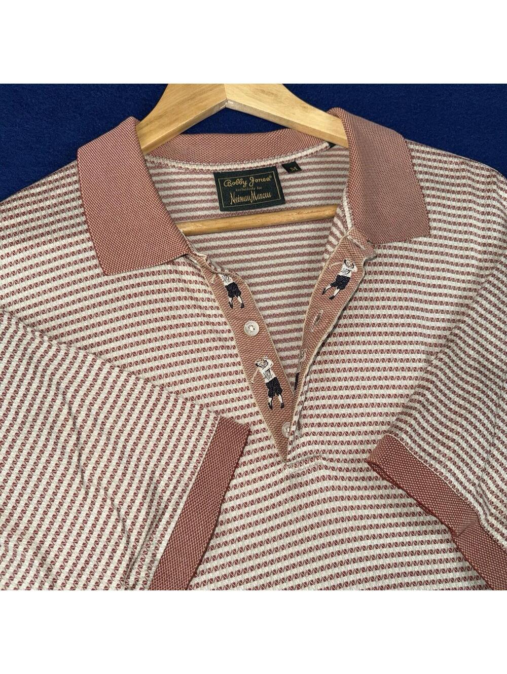 Bobby Jones Neiman Marcus Polo Shirt Men Medium Pink Stripe Luxury Golf Casual